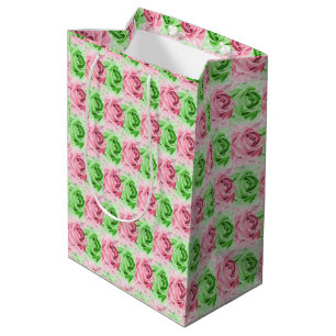 Elegant Pink & Green Rose Gift Bag
