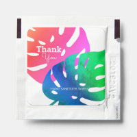 Elegant Pink Green Tropical Leaf Pattern Hand Sanitizer Packet