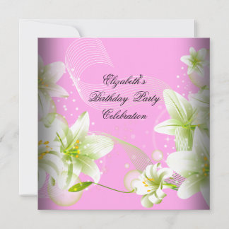 Elegant Pink Green White Floral Birthday Party Invitation