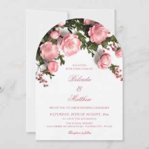 Elegant Pink Greenery 3D Roses Wedding Invitation