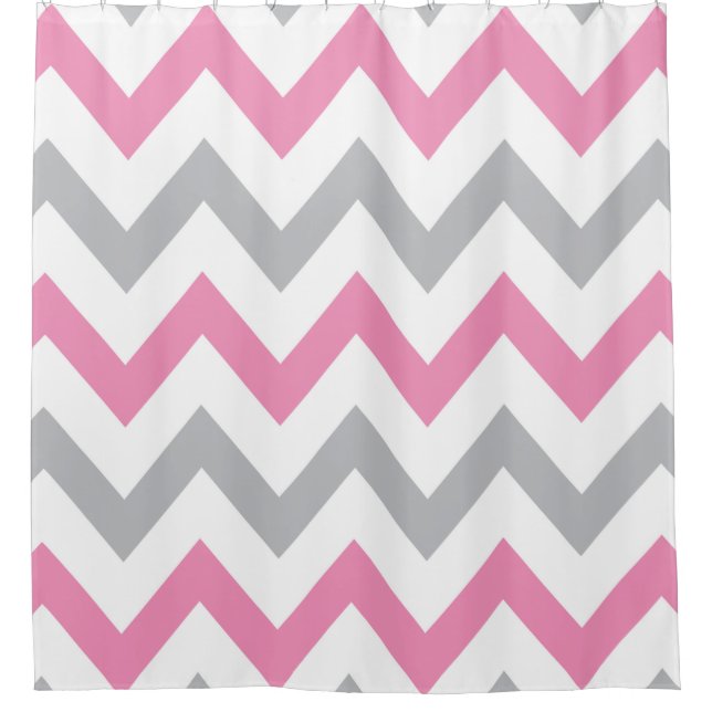 Elegant Pink, Grey and White Chevron Pattern Shower Curtain (Front)