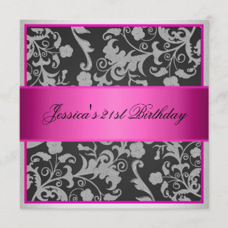 Elegant Pink Grey Black Silver Roses Party Invitation