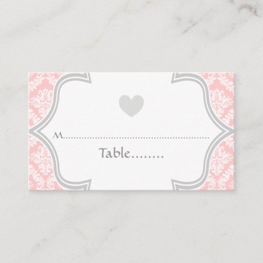Customizable Elegant pink, grey damask wedding place card business card template
