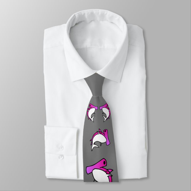 Elegant Pink & Grey Hammerhead Shark cartoon Neck  Neck Tie (Tied)