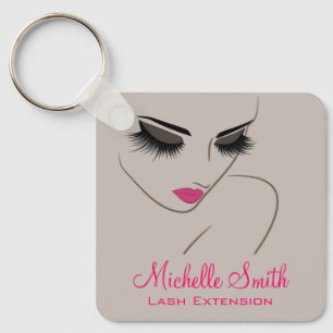 Elegant Pink Grey Lash Extension Beauty Salon QR Keychain