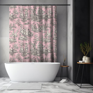 Elegant Pink Grey Vintage Toile de Jouy Shower Curtain