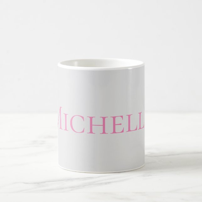 Elegant Pink Grey Your Name Replacement Coffee Mug (Center)