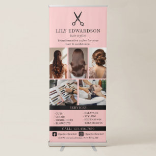 Elegant Pink Hair Salon Services Photo Collage Retractable Banner