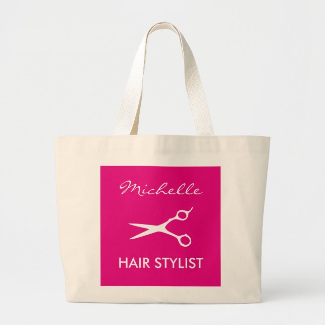 Elegant pink hairdresser tote bag for hair stylist (Front)