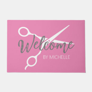 Elegant Pink Hairstylist Salon Name  Doormat