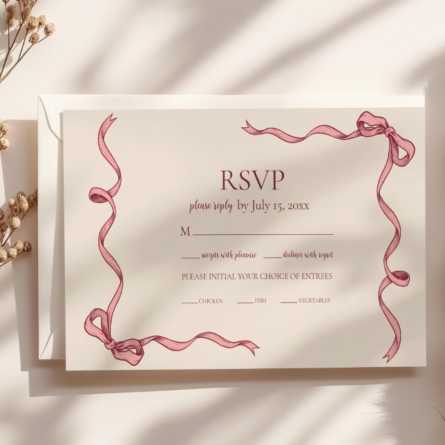 Elegant Pink Hand Drawn Bow Wedding RSVP Card (Creator Uploaded)