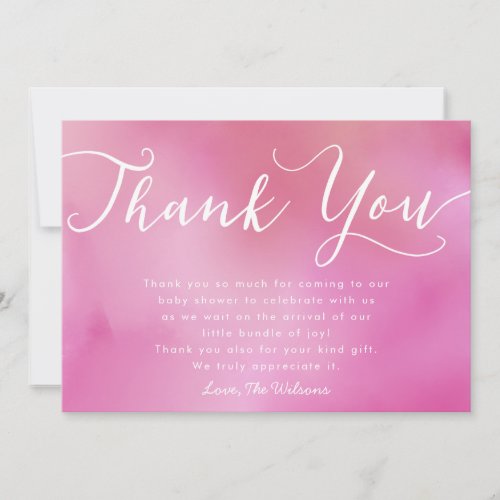 Elegant Pink Hand Lettered Script Baby Shower Thank You Card