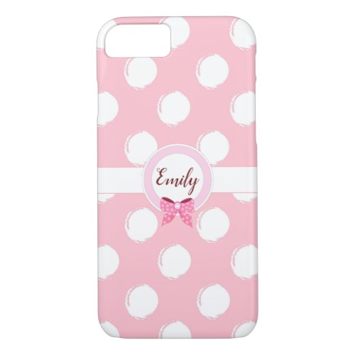 Elegant Pink Hand Painted Polka Dot Name iPhone 87 Case