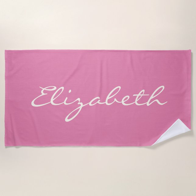 Elegant Pink Handwritten Script Name      Beach Towel (Front)