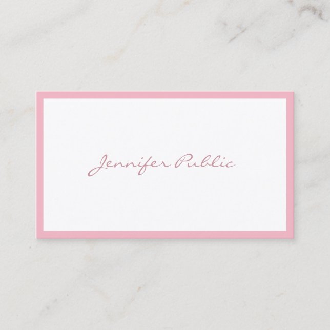 Elegant Pink Handwritten Script Plain Simple Luxe Business Card (Front)