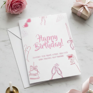 Elegant Pink Happy Birthday Sketch Card