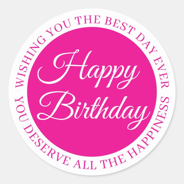 Elegant Pink “Happy Birthday” Sticker (Front)