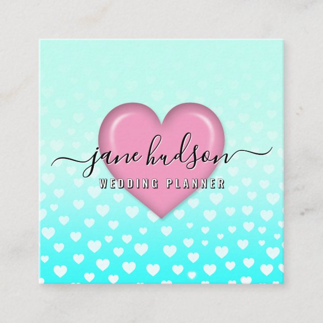 Elegant Pink Heart and Speckles Design Square Business Card (Front)