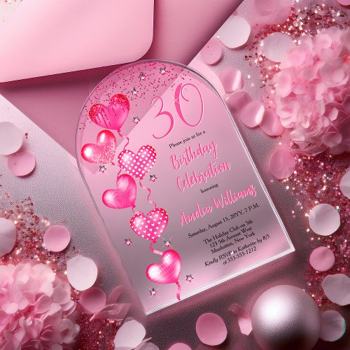 Elegant Pink Heart Balloons 30th Birthday Party