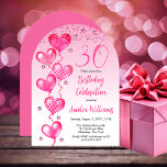 Elegant Pink Heart Balloons 30th Birthday Party Invitation<br><div class="desc">Elegant faux glitter and patterned pink balloons with pink ribbon strings and pink accent stars "30" 30th birthday party celebration invitation.</div>