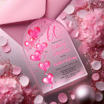 Elegant Pink Heart Balloons 60th Birthday Party Acrylic Invitations<br><div class="desc">Elegant faux glitter and patterned pink balloons with pink ribbon strings and pink accent stars "60" 60th birthday party celebration invitation.</div>