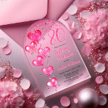 Elegant Pink Heart Balloons 80th Birthday Party Acrylic Invitations<br><div class="desc">Elegant faux glitter and patterned pink balloons with pink ribbon strings and pink accent stars "80" 80th birthday party celebration invitation.</div>