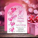 Elegant Pink Heart Balloons 90th Birthday Party Invitation<br><div class="desc">Elegant faux glitter and patterned pink balloons with pink ribbon strings and pink accent stars "90" 90th birthday party celebration invitation.</div>