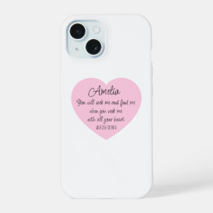 Elegant Pink Heart Bible Verse Christian Faith iPhone 15 Case
