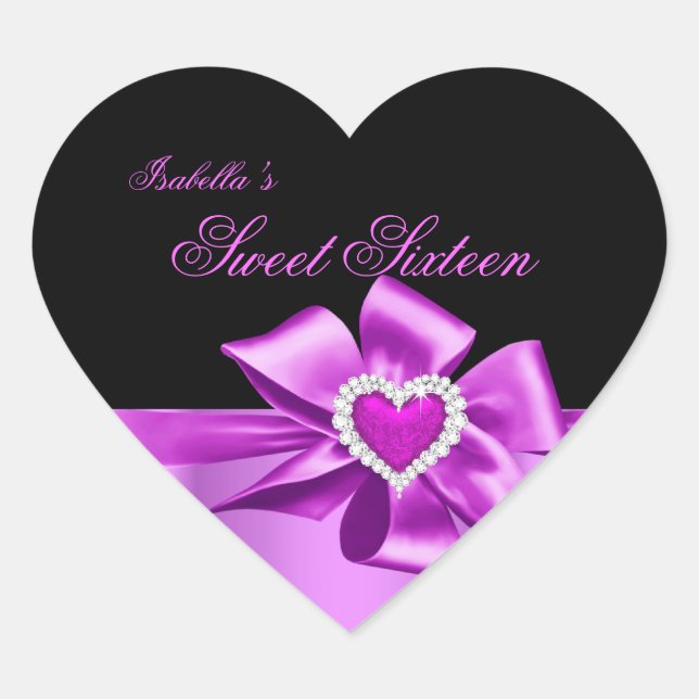 Elegant Pink Heart Birthday Party Sweet Sixteen Heart Sticker (Front)