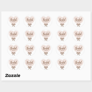 elegant pink heart bridal shower classic round sticker