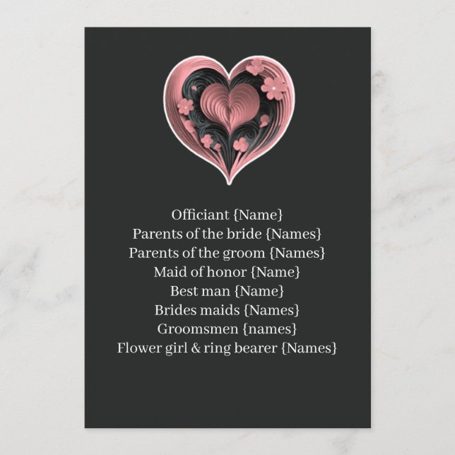 Elegant Pink Heart Floral Wedding Ceremony Program (Front)
