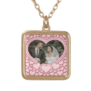 Elegant Pink Heart Gold Plated Necklace