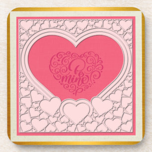 Elegant Pink Heart Happy Valentine's Day Stylish Beverage Coaster