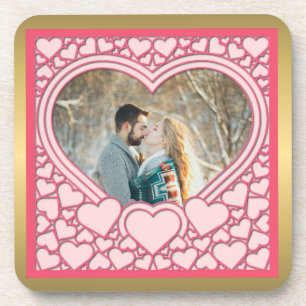 Elegant Pink Heart Happy Valentine's Day Stylish Beverage Coaster