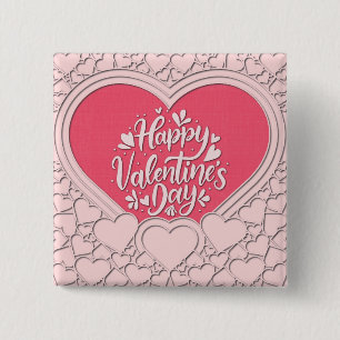 Elegant Pink Heart Happy Valentine's Day Stylish Button