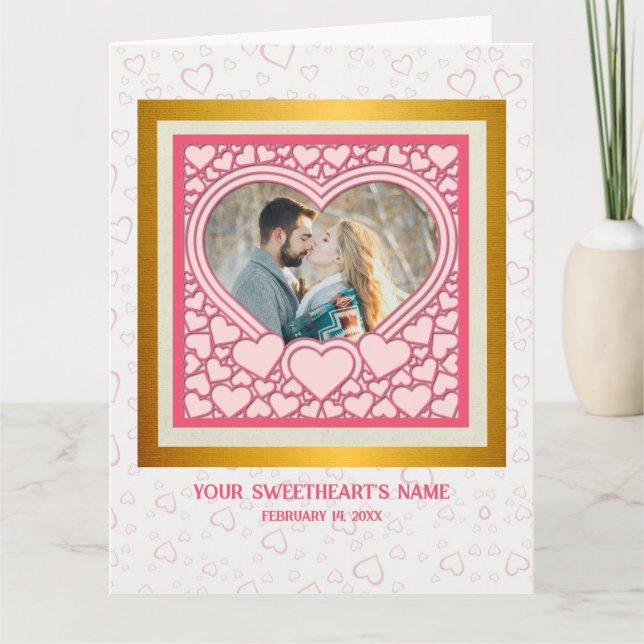 Elegant Pink Heart Happy Valentine's Day Stylish Card (Front)