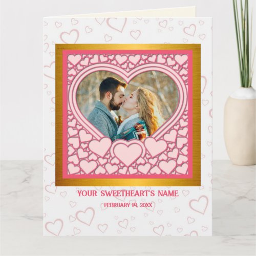 Elegant Pink Heart Happy Valentines Day Stylish Card