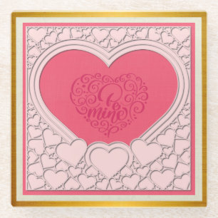Elegant Pink Heart Happy Valentine's Day Stylish Glass Coaster