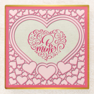 Elegant Pink Heart Happy Valentine's Day Stylish Glass Coaster