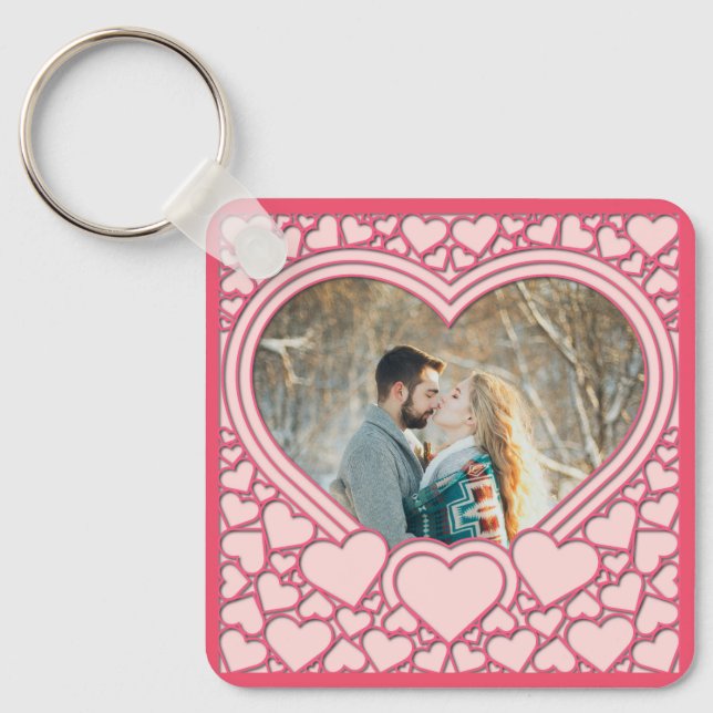 Elegant Pink Heart Happy Valentine's Day Stylish Keychain (Front)