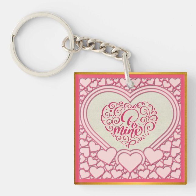 Elegant Pink Heart Happy Valentine's Day Stylish Keychain (Front)