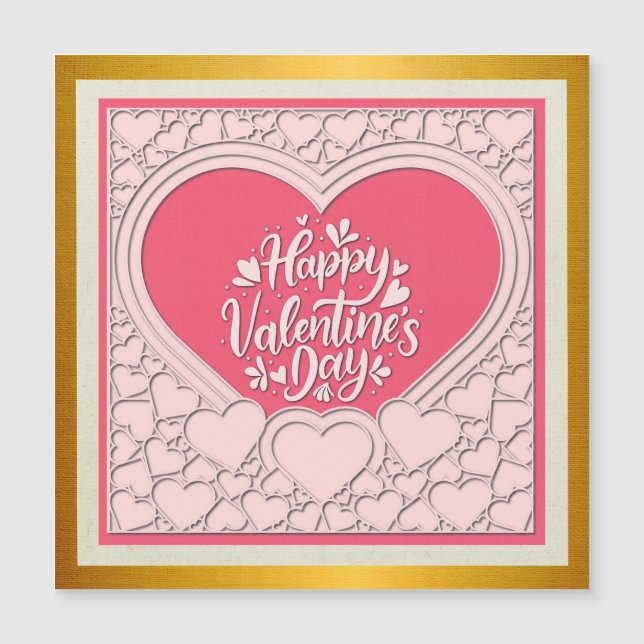 Elegant Pink Heart Happy Valentine's Day Stylish Magnetic Invitation (Front)