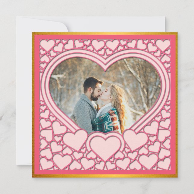 Elegant Pink Heart Happy Valentine's Day Stylish Note Card (Front)