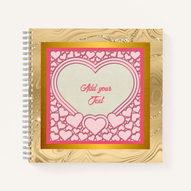 Elegant Pink Heart Happy Valentine's Day Stylish Notebook (Front)