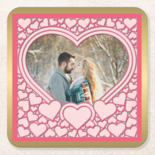 Elegant Pink Heart Happy Valentine's Day Stylish Square Paper Coaster