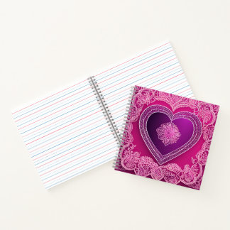Elegant Pink Heart Lace Mandala Rose Gold AI art  Notebook