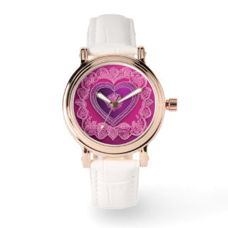 Elegant Pink Heart Lace Mandala Rose Gold AI art  Watch