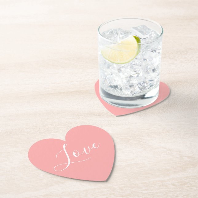 Elegant Pink Heart Script Love Valentines Party Paper Coaster (Insitu)