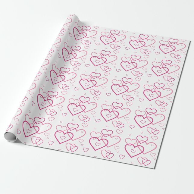 Elegant Pink Heart Shapes Pattern Valentine's Day Wrapping Paper (Unrolled)