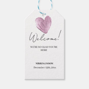 Elegant Pink Heart Shiny Minimal Wedding Welcome Gift Tags